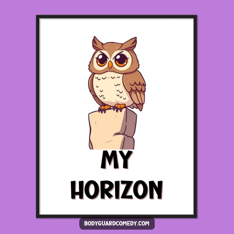 Funny Owl Digital Art: Watchful Scanner Print, High Perch View, Humorous Gift!