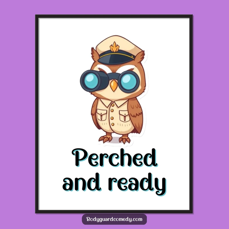 Funny Vigilant Owl Digital Art - Alert Uniform Print for Instant Humorous Decor