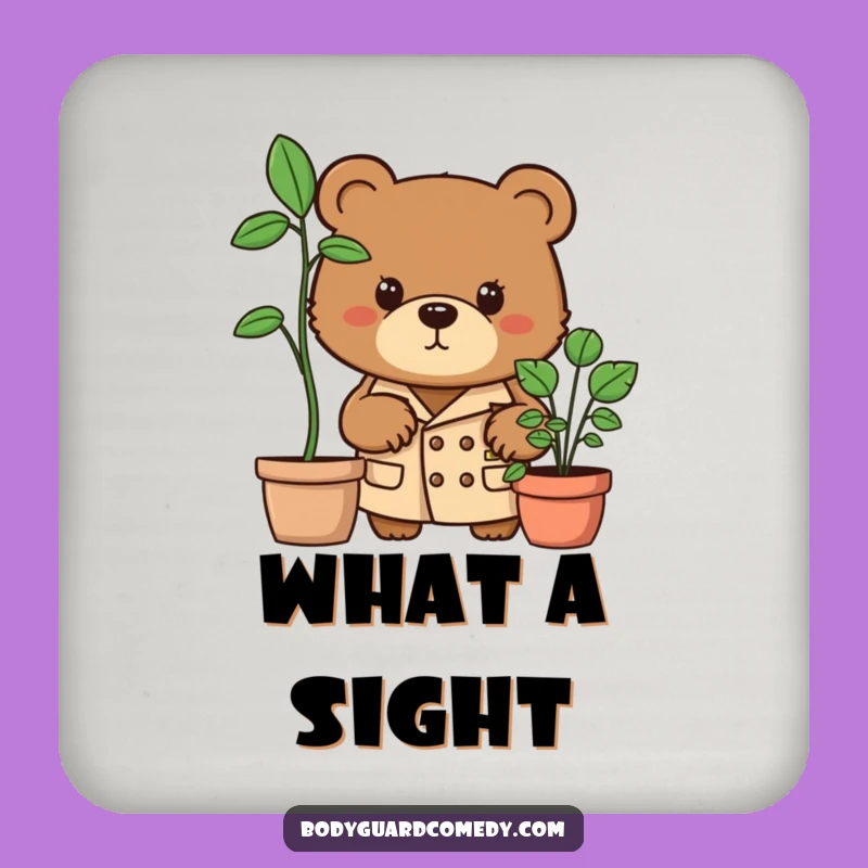Funny Bear Drink Coasters: Trench Coat Detective, Potted Plant Protection, Humorous Gift!