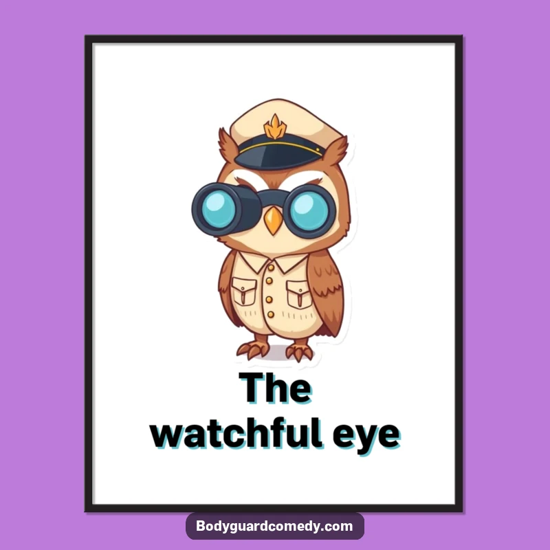 Funny Vigilant Owl Poster - Alert Uniform Wall Art, Ideal Humorous Decor Gift