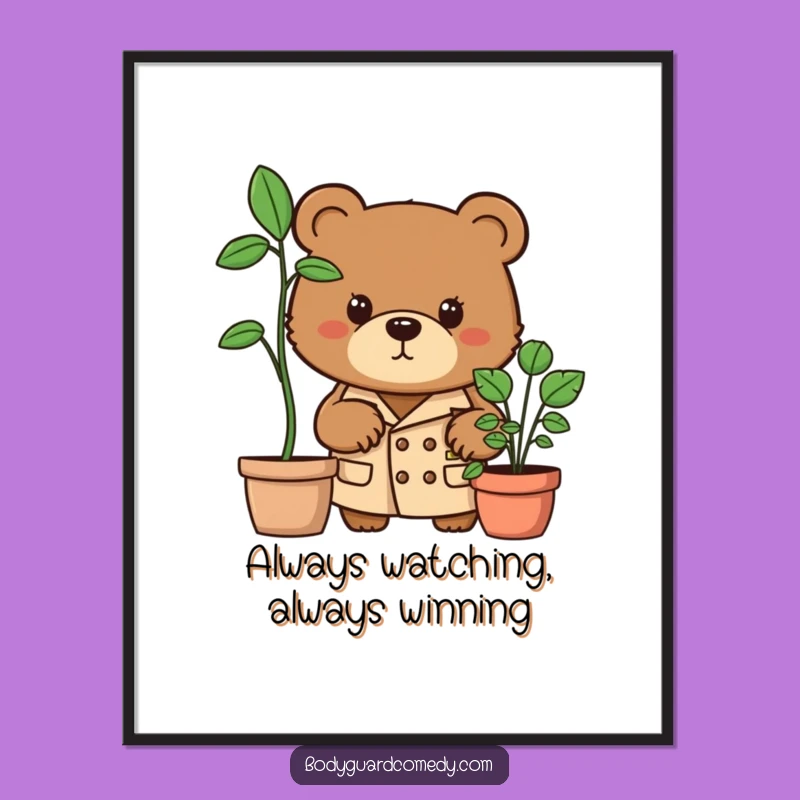 Funny Free Printable Wall Art: Bear Spy, Humorous Trench Coat Downloadable Decor