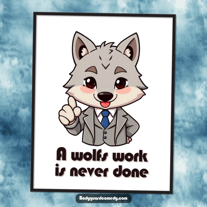 Funny Free Printable Wall Art: Brave grey wolf in a sharp suit gives a firm nod of approval, exuding class.