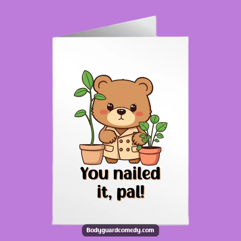 Free Printable Congrats Card: Bear Spy, Funny Trench Coat Downloadable Gift