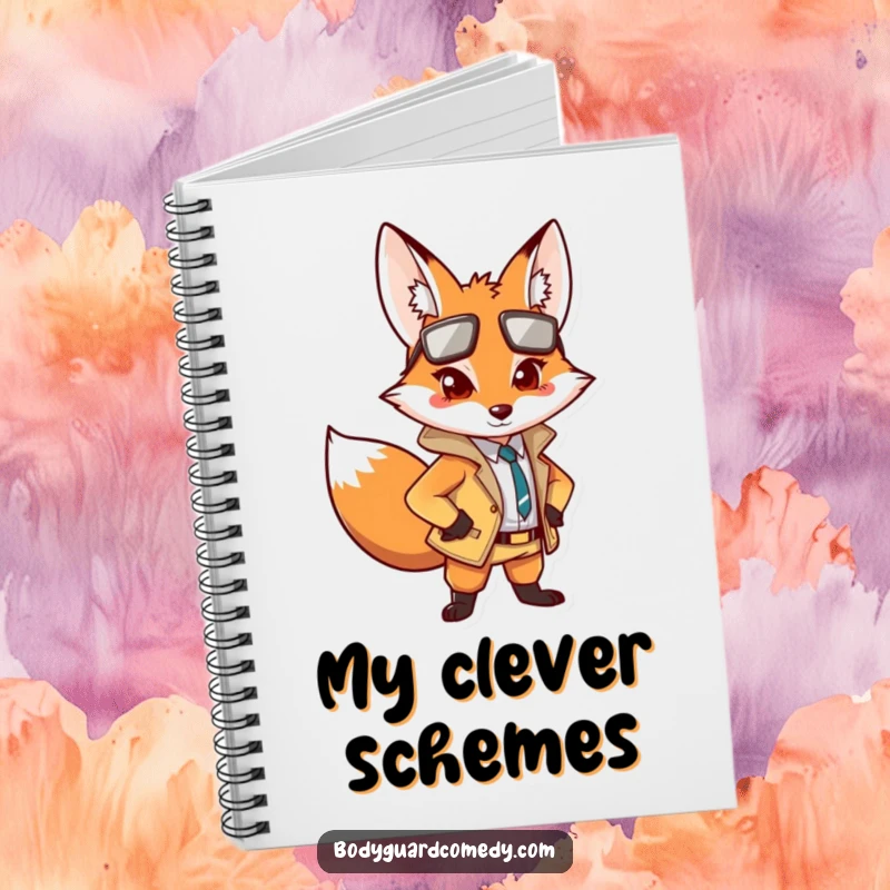 Funny notebook with an alert fox in a sharp outfit, designed for jotting down clever thoughts with humor and style.