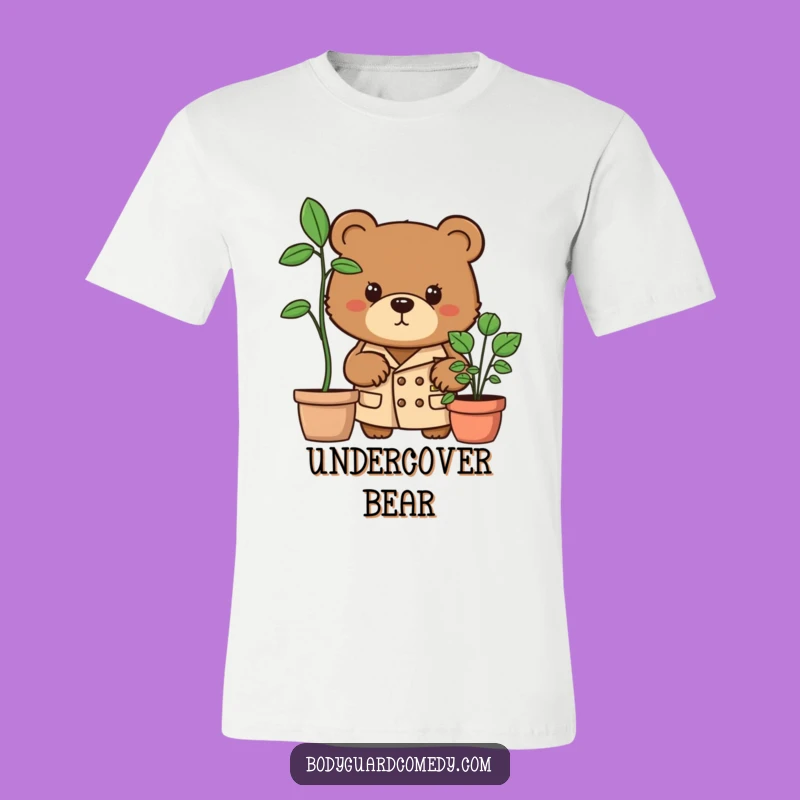 Funny Bear T-Shirt: Detective Trench Coat, Potted Plant Peeker, Great Humorous Gift!