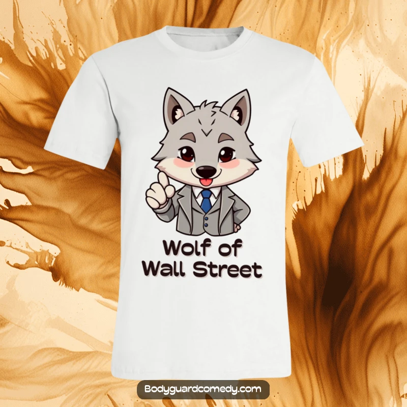 Funny brave grey wolf in a sharp suit giving a firm nod of approval on a t-shirt, showcasing decisive confidence and style.
